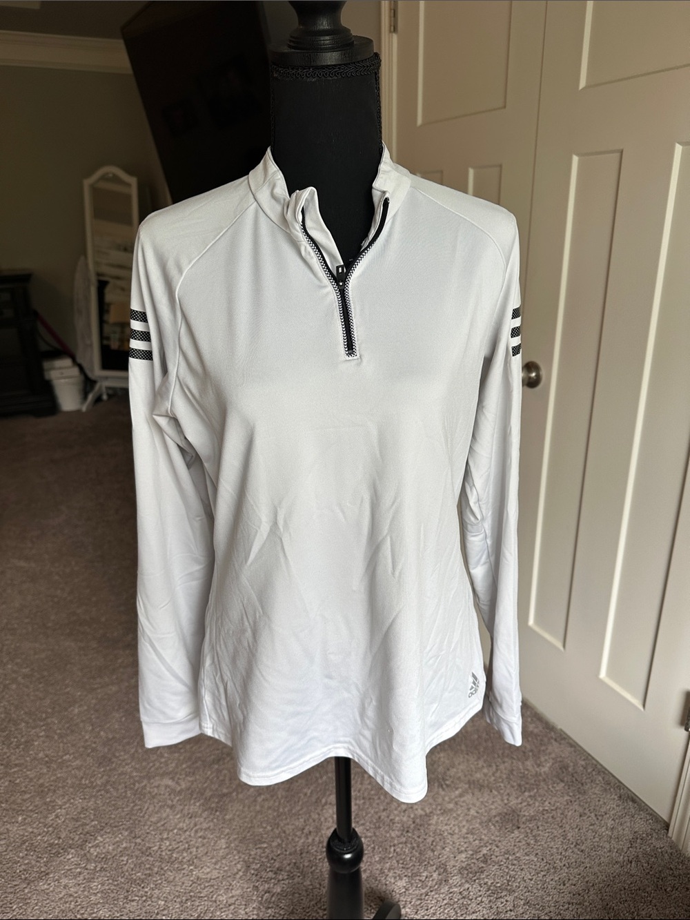 adidas White Long-Sleeve Quarter-Zip Performance Top